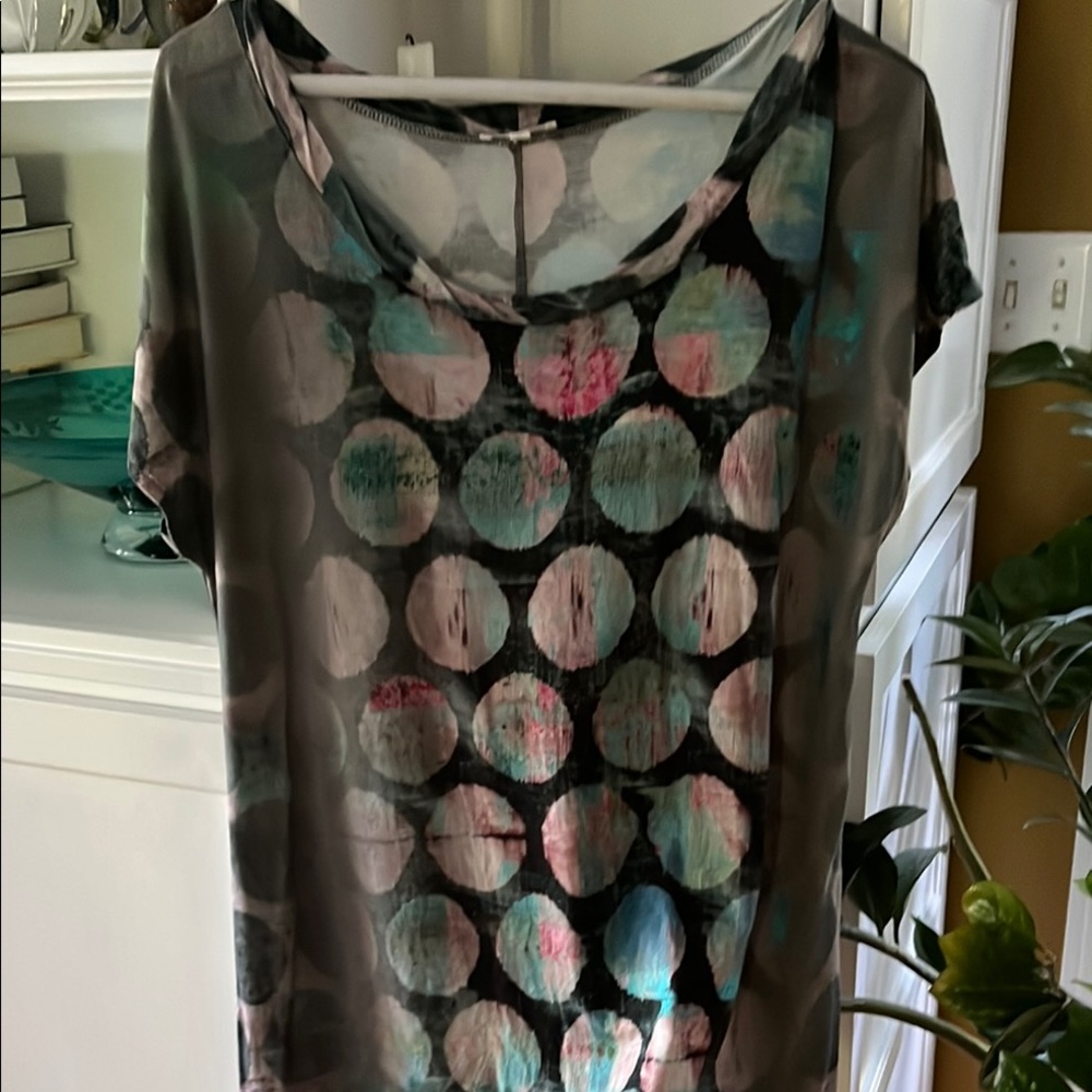 Stylish Women's Sheer Top with Multicolor Circle Design